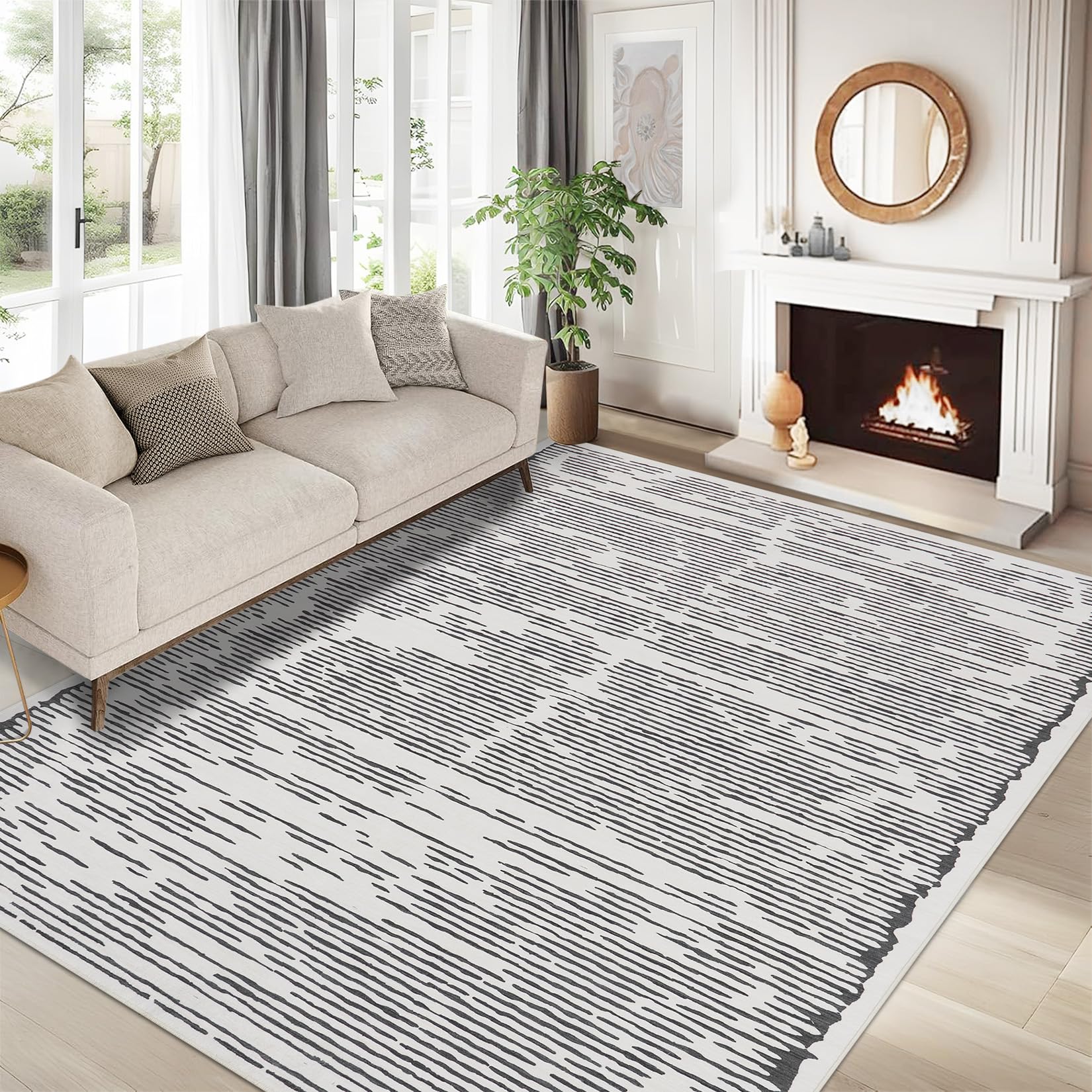 Tappeto a pelo corto Garvee per soggiorno/camera da letto, 200x290cm, grigio chiaro, lavabile, antiscivolo