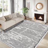 Tappeto a pelo corto Garvee per soggiorno/camera da letto, 120x170cm, grigio chiaro, lavabile, antiscivolo, soffice - 