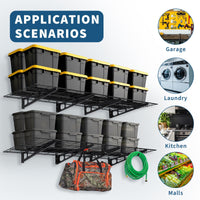 Scaffali da parete per garage in acciaio per impieghi gravosi Garvee 6x2 piedi, capacità di carico di 400 libbre, antiscivolo, modulari, con ganci, neri, set di 2, officina e garage