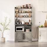Portapadelle da Cucina in Stile Fattoria Garvee con Prese Elettriche, Supporto Microonde, Legno Robusto, Grigio, per Cucina e Bar Caffè