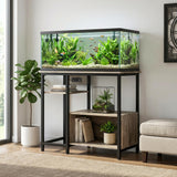 Garvee Supporto per Acquario 40-50 Galloni con Prese Elettriche, Struttura in Metallo Robusto e Legno, 4 Ripiani, Gambe Stabili, per Soggiorno e Ufficio, Dimensioni 93x48x78 cm - Gray