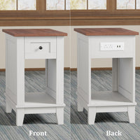 Tavolino laterale stretto Garvee con stazione di ricarica, 2 porte USB e 2 porte CA, in legno MDF per soggiorno e camera da letto, robusto, spazio di archiviazione, colori del legno