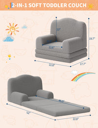 Divano per bambini Garvee 2 in 1 convertibile con elevato comfort, schiuma, morbido Sherpa, antiscivolo, grigio per sala giochi, leggero e sicuro