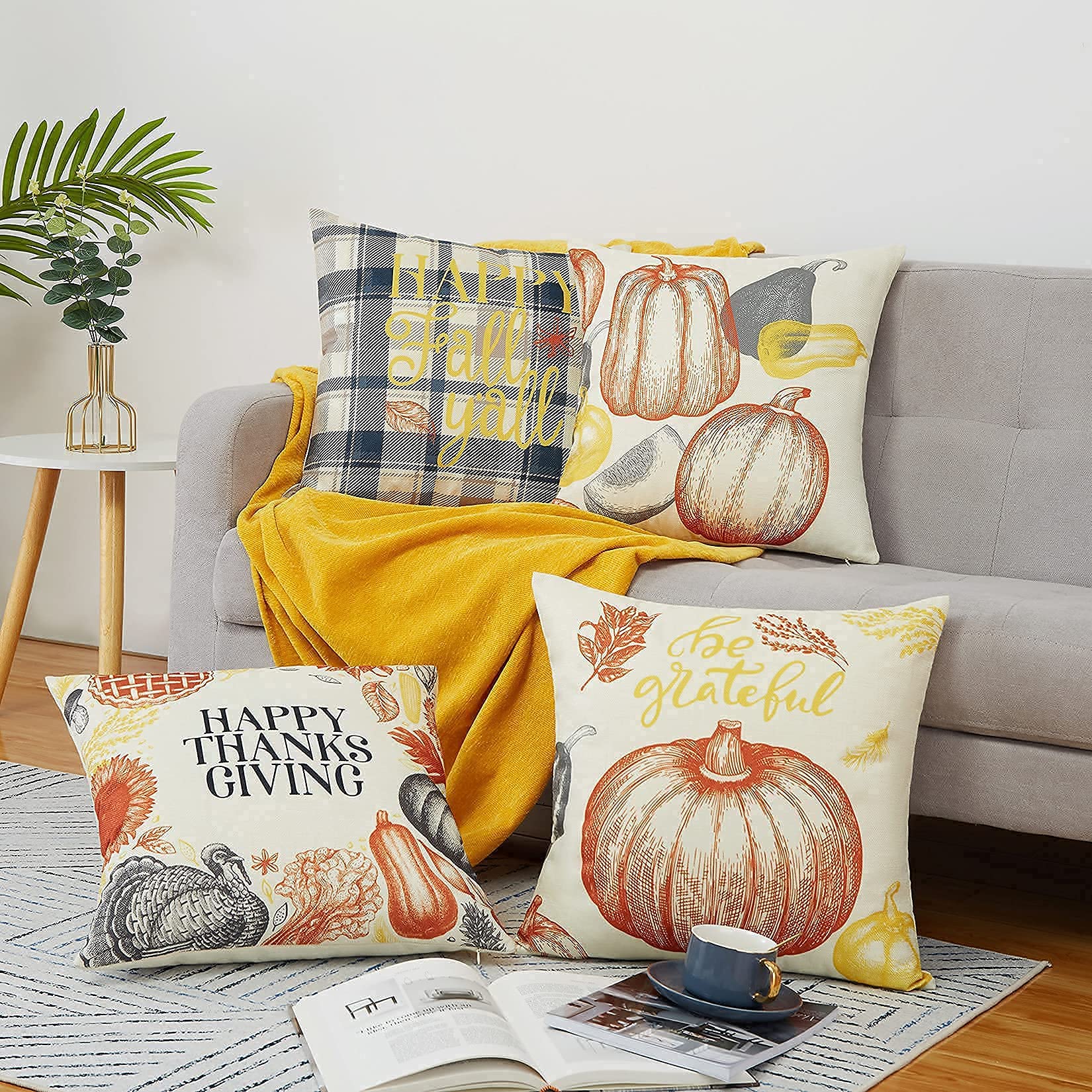 GARVEE Federe in piuma 45x45 cm, decorazione autunnale, in poliestere, con cerniera, set da 4 pezzi, soggiorno, camera da letto, Ringraziamento
