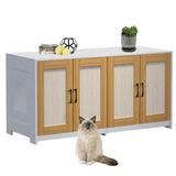 Garvee - Lettiera doppia per gatti con porte in sisal per 2 gatti, 120 cm bianca, mobiletto porta TV per gatti da interno