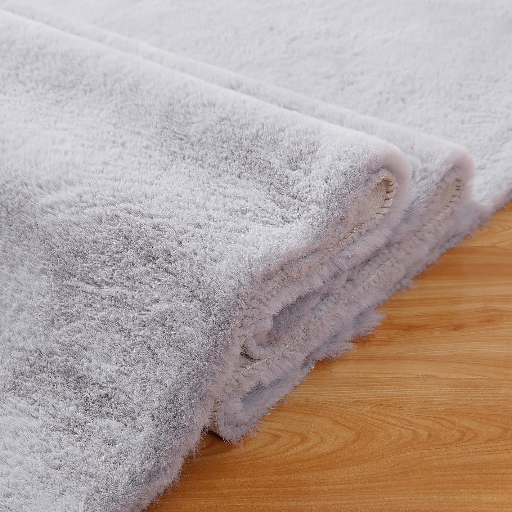 Tappeto soffice Garvee 3x5 piedi, soffice tappeto a pelo lungo, materiale in pelliccia sintetica morbida, pavimento antiscivolo, soggiorno e cameretta dei bambini, grigio