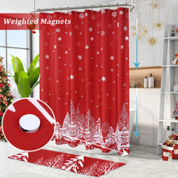 Garvee Kerst Tenda da doccia con motivo albero di Natale e fiocco di neve, impermeabile, 182x183 cm, decorazione per il bagno rossa
