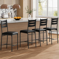 Garvee set di 4 sgabelli da bar in legno con rivestimento in Ecopelle, schienale e poggiapiedi per cucina e soggiorno, stabili, comodi