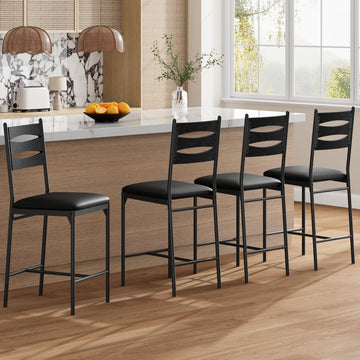 Garvee set di 4 sgabelli da bar in legno con rivestimento in Ecopelle, schienale e poggiapiedi per cucina e soggiorno, stabili, comodi