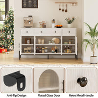 Mobile buffet Garvee da 62'' con spazio di archiviazione, 3 cassetti, 4 ante in vetro scanalato per cucina e sala da pranzo, legno e metallo, robusto, versatile