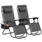 Garvee Set 2 Sedie Zero Gravity Da Giardino Regolabili Con Poggiatesta Imbottito Porta Bicchiere Tela Textilene Telaio Acciaio Pieghevoli Campeggio Terrazza Nero - Gray