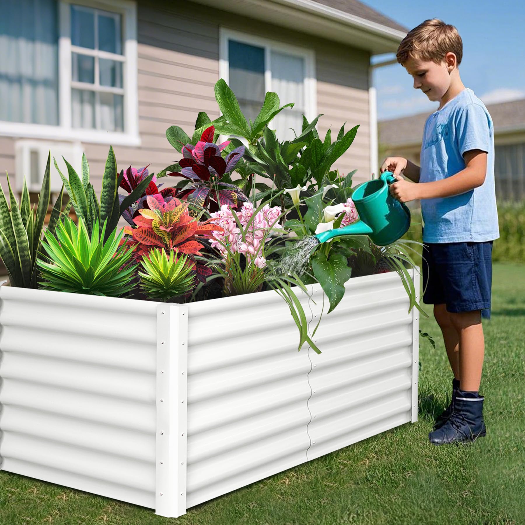 Aiuola rialzata Garvee, in metallo, 1,8x0,9x0,6 m, bianca - Antiruggine, permeabile all'acqua, verniciata a polvere, montaggio senza attrezzi - Per ortaggi e fiori