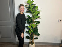 Albero di fico artificiale Garvee da 6 piedi con 74 foglie, vaso in poliestere bianco, decorazione per interni ed esterni, rami regolabili, stabile e durevole