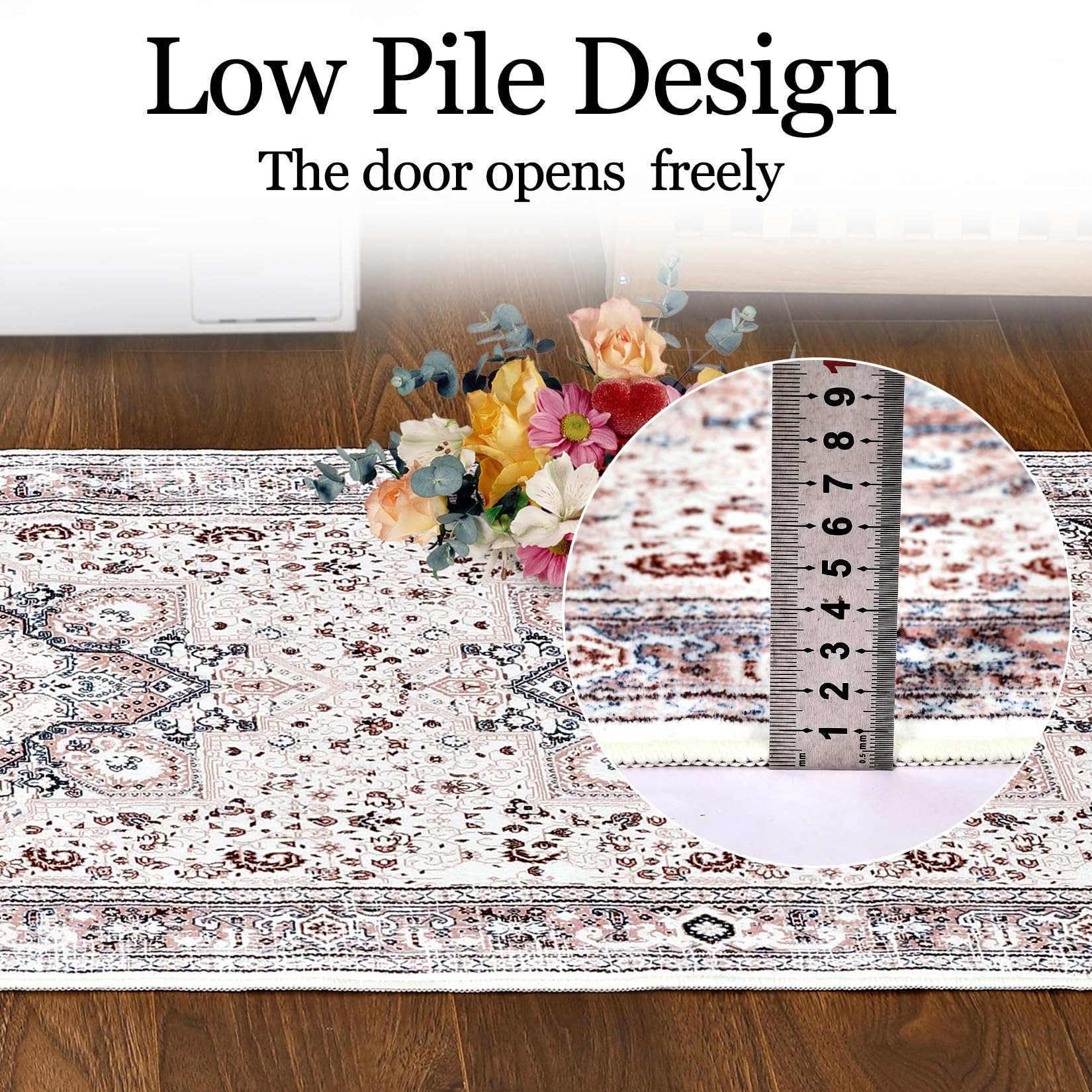 Garvee Teppich Boho Vintage Waschbar Rutschfest Weicher Niedrigflor 120x170cm Rosa Für Wohnzimmer Schlafzimmer Esszimmer