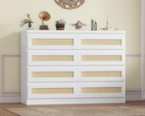 Garvee Cassettiera Rattan 8 Cassetti Moderna Multiuso per Camera e Ingresso 119,4 cm Legno Robusto Marrone