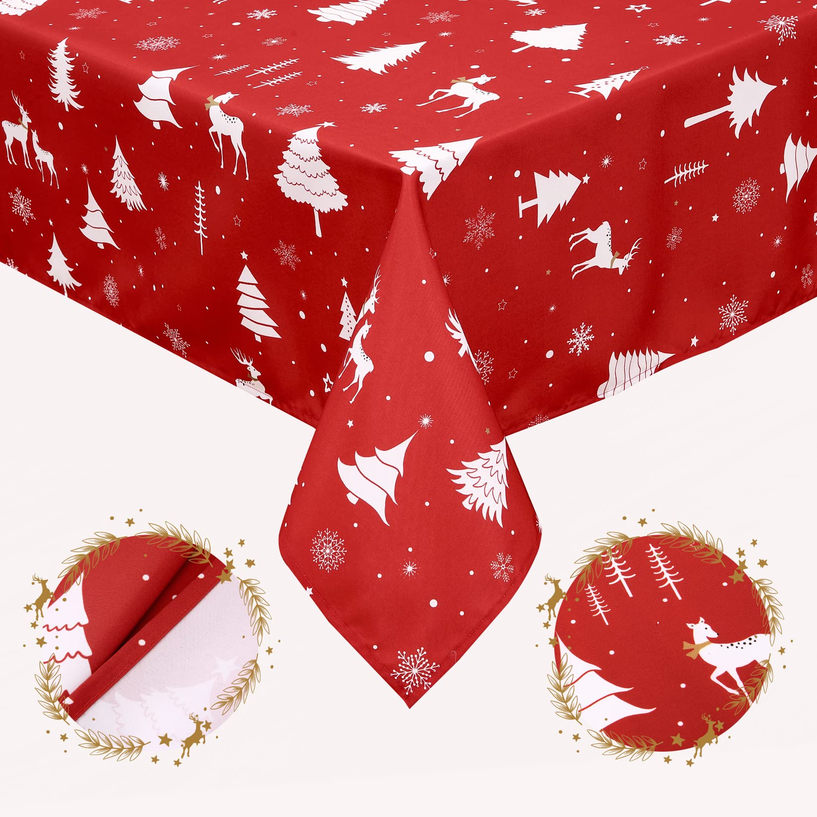 Garvee Tovaglia Natalizia Impermeabile Albero di Natale Fiocchi di Neve Stelle 137x200 cm Bianco