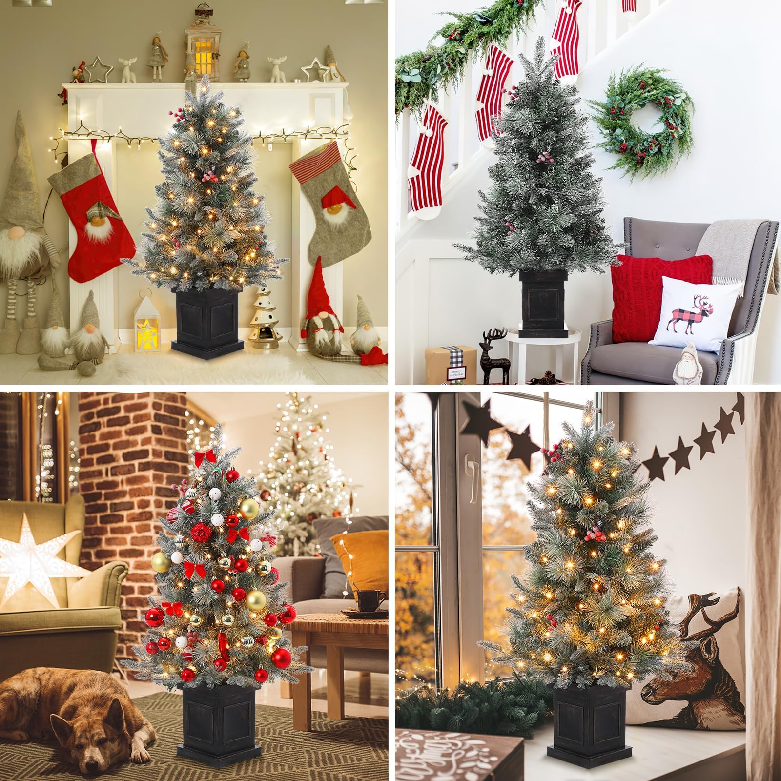 Albero di Natale Garvee da 90 cm con doppia illuminazione a LED e base a cestino - Decorazione da tavolo in PVC per un'atmosfera festosa