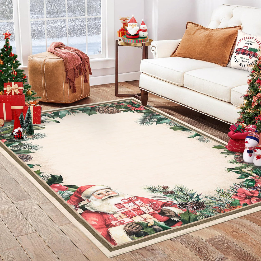 Tappeto natalizio lavabile Garvee, antiscivolo, per soggiorno, camera da letto, cucina, 120x170 cm, multicolore