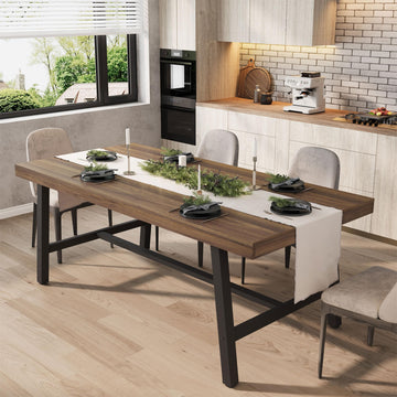 Tavolo da pranzo in legno industriale Garvee per 6-8 persone con robusta struttura in metallo, gambe regolabili, finitura marrone rustico da 70,87".