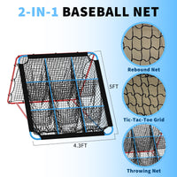 Rete da rimbalzo per baseball Garvee con 9 tasche, pieghevole e stabile per baseball, calcio, pallavolo, allenamento all'aperto e al chiuso