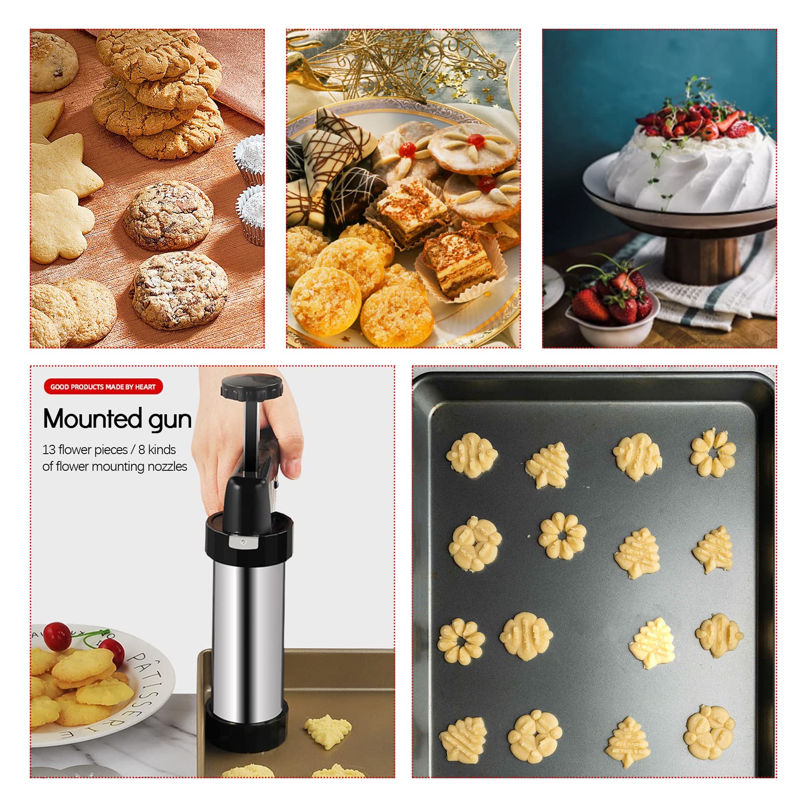 Garvee Set Gebäckpresse In Acciaio Inox Con 13 Schablonen E 8 Tüllen, Kit Completo Per Biscotti, Perfetto Per Feste E Regali, Facile Da Usare, Facile Da Pulire