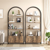 Scaffale ad arco Garvee a 4 ripiani con ante, struttura in metallo industriale, 71,5 pollici, design aperto, marrone per soggiorno e ufficio