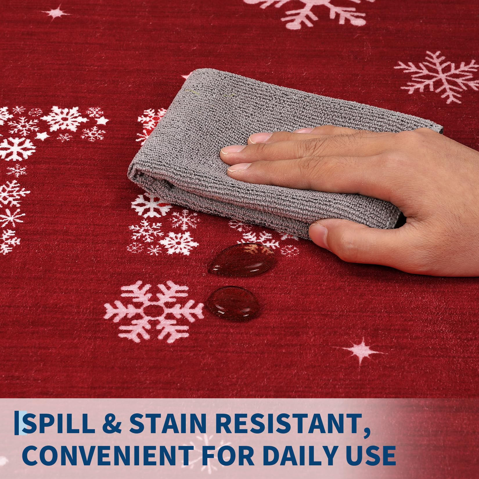 Tappeto natalizio Garvee con motivo a alce, albero di Natale e fiocco di neve per corridoio, soggiorno, cucina, 60x180 cm, rosso