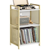 Supporto per Giradischi Garvee Golden, Metallo e MDF Robusto, 3 Ripiani, Oro, per Soggiorno Ufficio Camera da Letto, 16,47x13,59x30,34 pollici