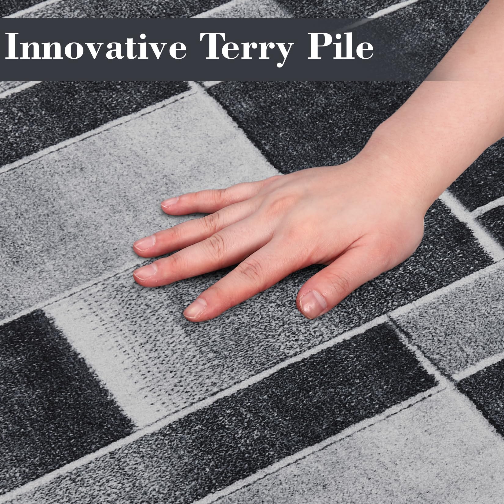 Tappeto moderno a pelo corto Garvee con taglio sagomato e motivo geometrico per soggiorno e camera da letto, 120x170 cm, nero