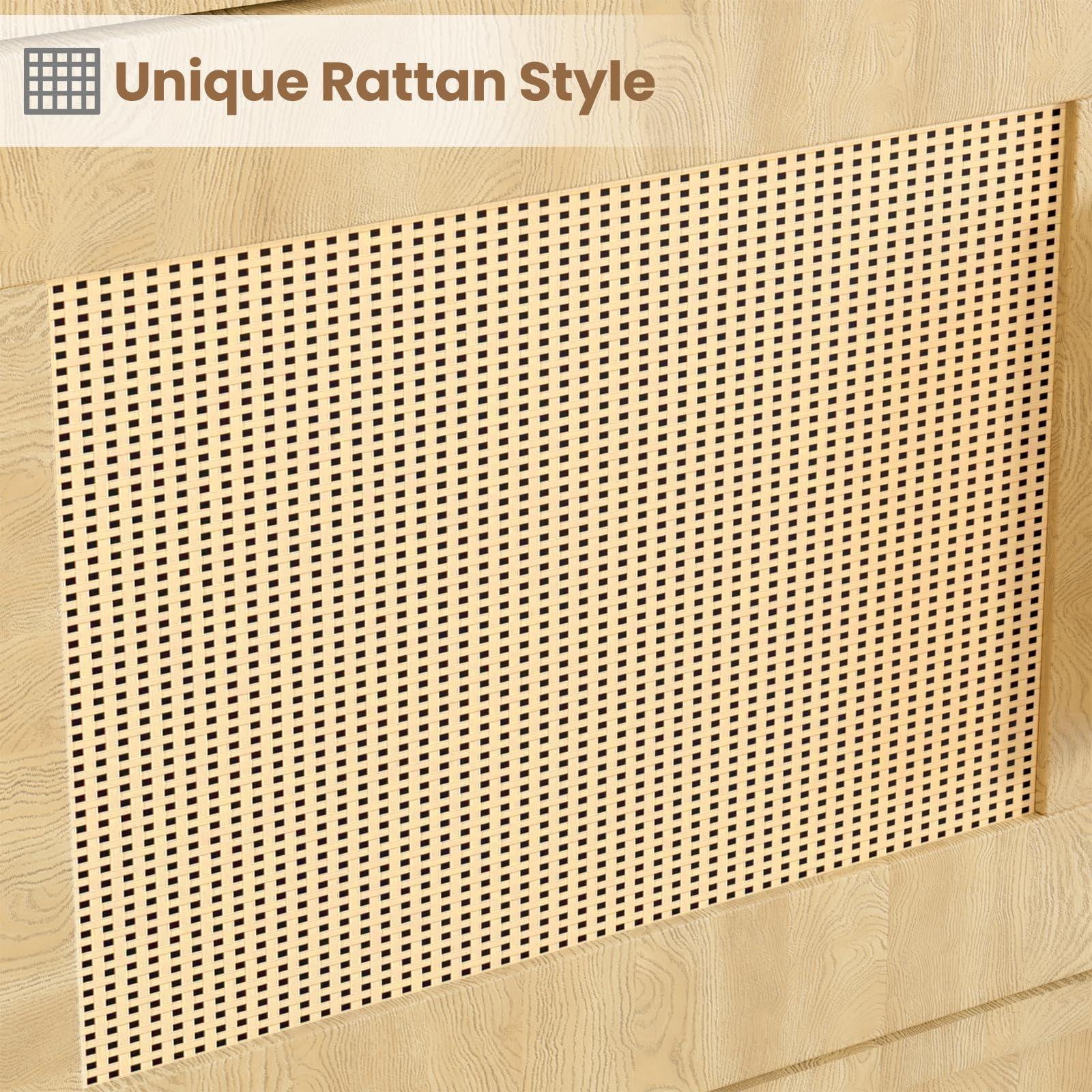 Libreria Garvee Boho con ante in rattan, 5 ripiani, MDF robusto, soggiorno/ufficio, 31,5"L x 63"A, colore naturale