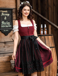 Garvee - Set da 3 pezzi in Dirndl tradizionale midi da donna per Oktoberfest, Carnevale e Martedì Grasso, rosso, taglia 42