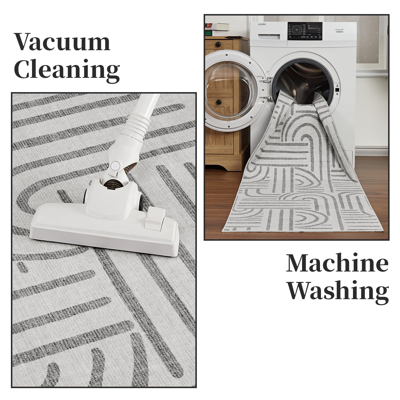 Tappeto per soggiorno Garvee 200x290, lavabile, a pelo corto, antiscivolo, grigio, per soggiorno, camera da letto