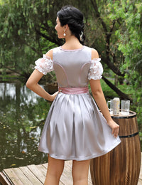 Garvee - Set Dirndl da donna, 3 pezzi, abito tradizionale corto midi con grembiule Dirndl e camicetta Dirndl per l'Oktoberfest, grigio, taglia 42