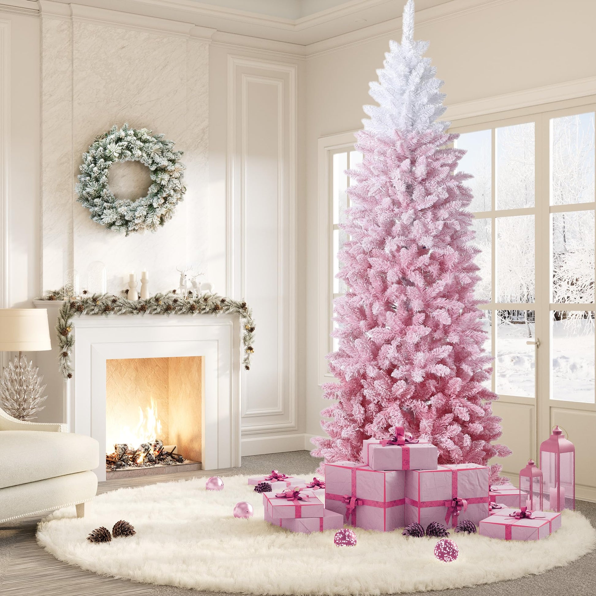 Albero di Natale artificiale Garvee da 180 cm rosa con 130 LED per l'illuminazione delle feste natalizie