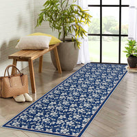 Tappeto per soggiorno Garvee 80 x 150 cm a pelo corto, antiscivolo, vintage, floreale, lavabile, blu