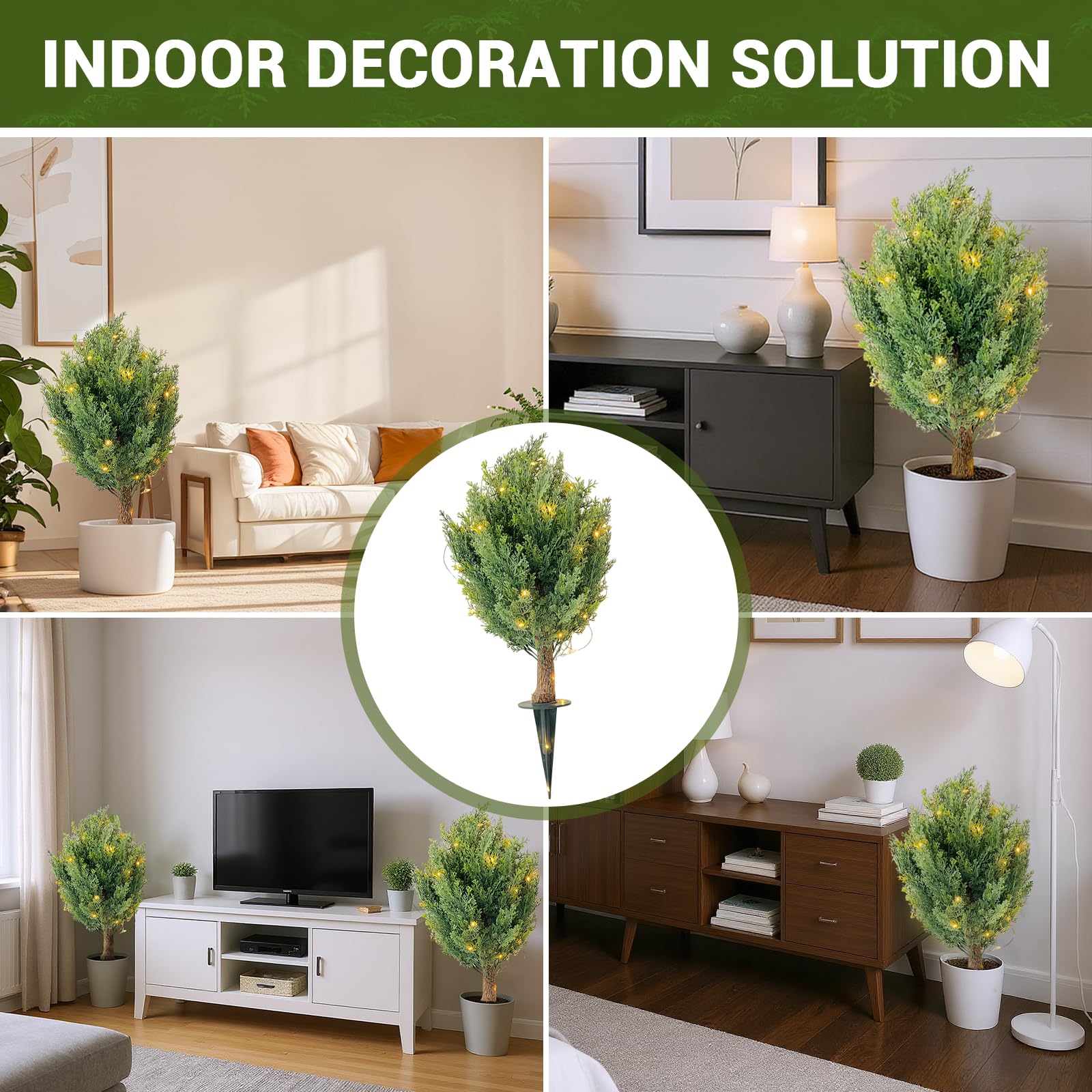Garvee 30" Alberi di cipresso artificiali Set di 2 con picchetto per giardino e terrazza Verde Resistente a tutto il calore e ai raggi UV