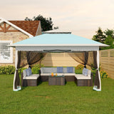 Gazebo Pieghevole Garvee 3x3m con Zanzariera Impermeabile Protezione UV50+ Doppio Tetto Altezza Regolabile Pastello Blu-Grigio per Giardino e Patio - 