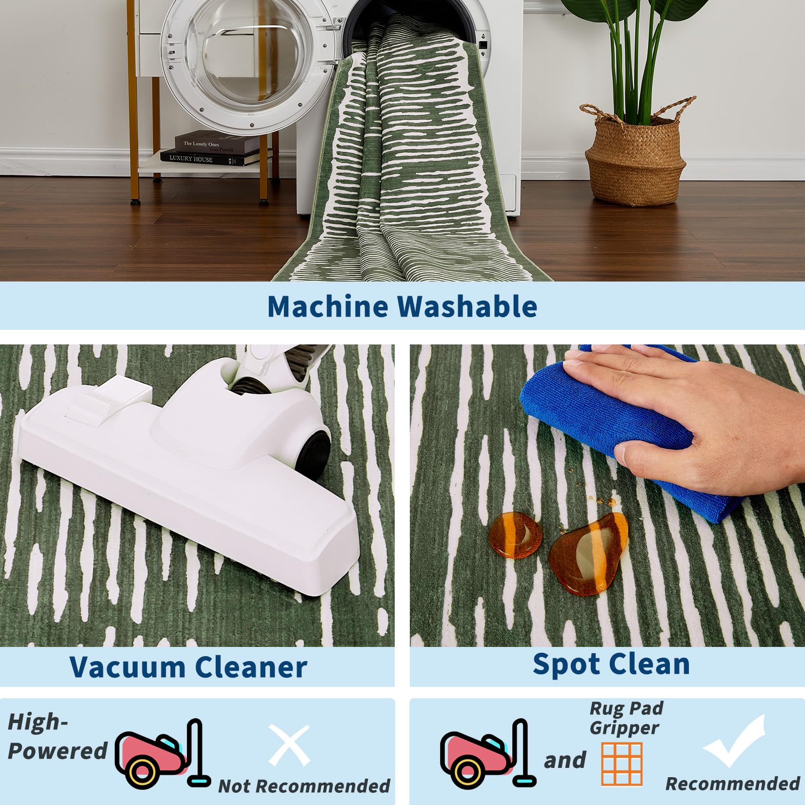 Tappeto a pelo corto Garvee 160x230cm verde militare per soggiorno camera da letto lavabile antiscivolo morbido