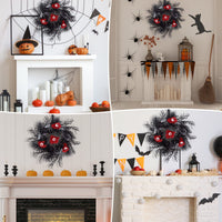Ghirlanda per porta di Halloween Garvee da 18 pollici con ragni glitterati, rose rosse e nere, rattan nero naturale per uso interno ed esterno, 45 cm, nero