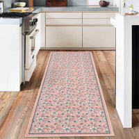 Tappeto per soggiorno Garvee 80 x 150 cm a pelo corto, antiscivolo, vintage, floreale, lavabile, blu
