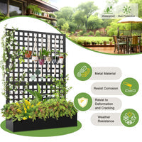 GARVEE Fioriera da Esterno in Metallo Zincato Nero con Traliccio Privacy a 3 Pannelli, Fori di Drenaggio e Ruote Bloccabili, per Patio e Giardino