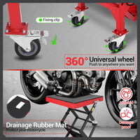Sollevatore idraulico per motociclette Garvee, capacità di sollevamento 350 libbre, comando a pedale e 4 ruote, per officina e garage, telaio in acciaio, rosso