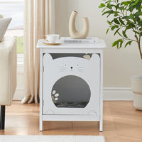 Garvee - Lettiera per gatti con porta, ventilazione, tappetino morbido, tavolino laterale, mobile in legno, bianco, salvaspazio, adatta per camere da letto