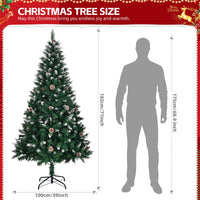 Albero di Natale artificiale Garvee da 180 cm con pigne ed effetto neve ghiacciata, rami fitti e realistici, supporto in metallo, bianco