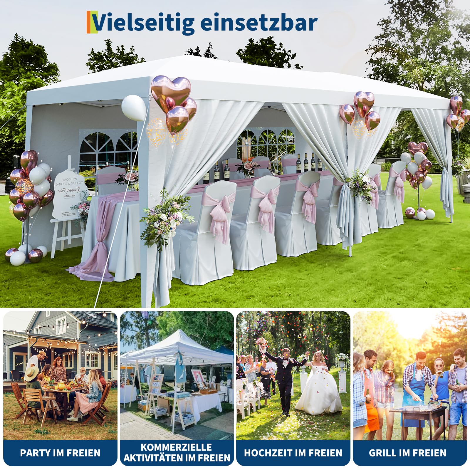 Gazebo 3x6 pop-up Garvee Heavy Duty tenda a baldacchino 3x6 m con 6 pannelli laterali rimovibili per feste e uso esterno, 3 altezze regolabili, nero
