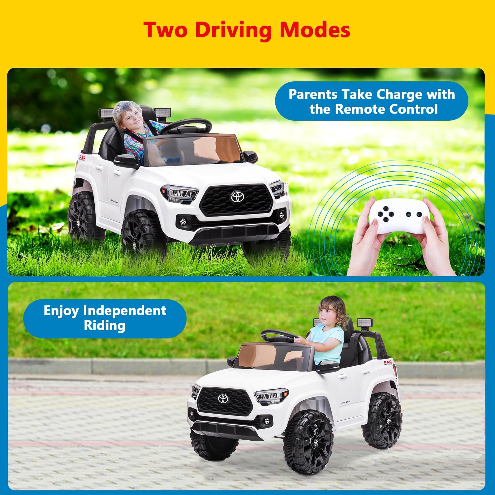 Auto elettrica per bambini Garvee 12V bianca con telecomando per genitori per guida controllata, design autentico del veicolo, fari a LED ed effetti sonori per divertimento da 3 anni in casa e all'aperto