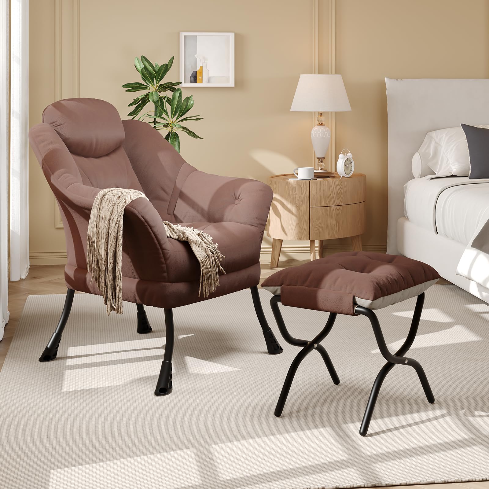 Sedia da lettura ergonomica Garvee Lazy Chair con poggiapiedi per piccoli spazi, pieghevole, imbottitura in cotone PP, rivestimento rimovibile e lavabile, moderna, comoda, grigia