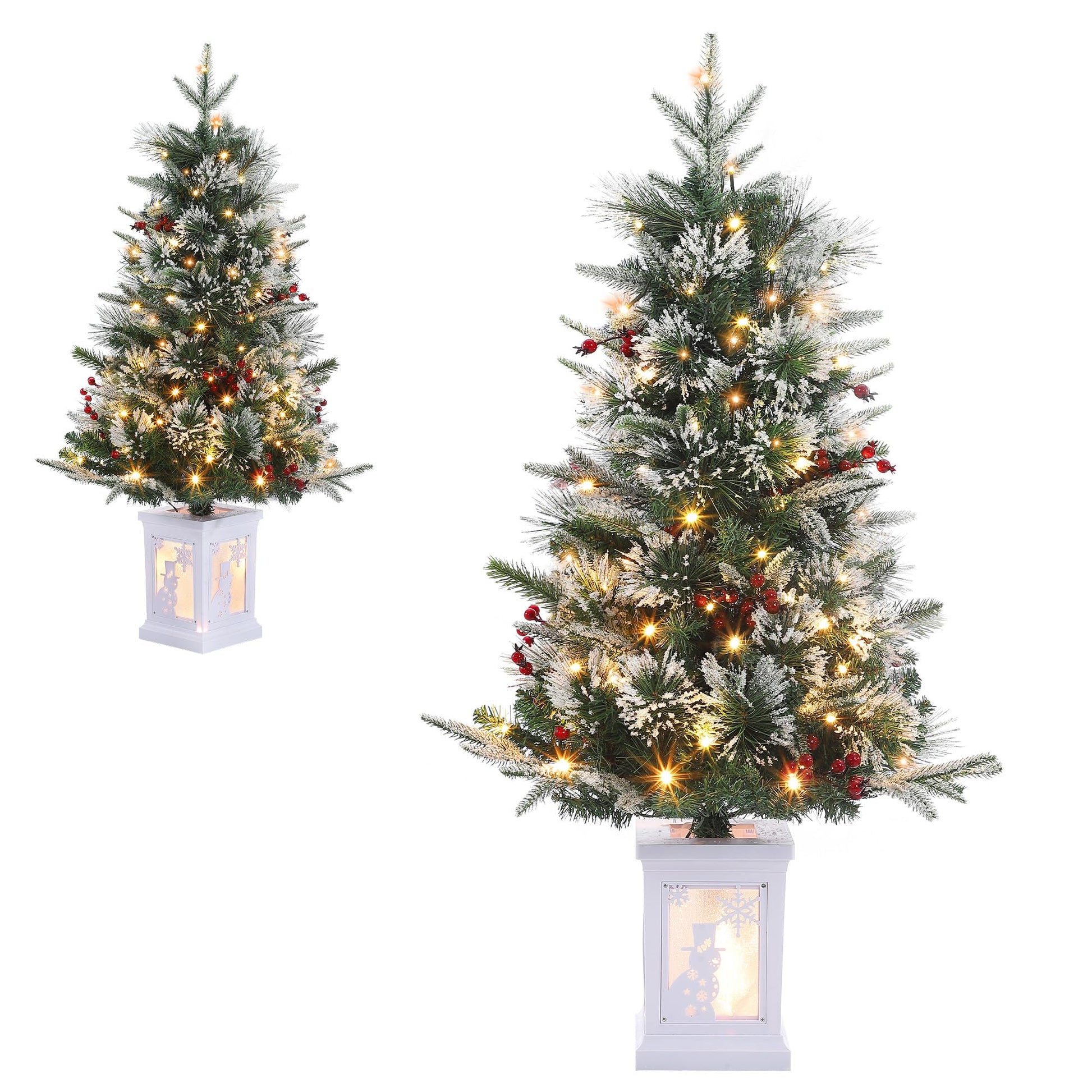 Albero di Natale artificiale Garvee, confezione da 2 – 91 cm, 78 LED (bianco caldo), 8 modalità di luce, base semicircolare, fibra ottica, effetto gelo