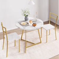 Set da pranzo Garvee per 2, tavolo da cucina rotondo moderno con sedie imbottite, marmo bianco e oro, MDF e acciaio, salvaspazio per stanze piccole