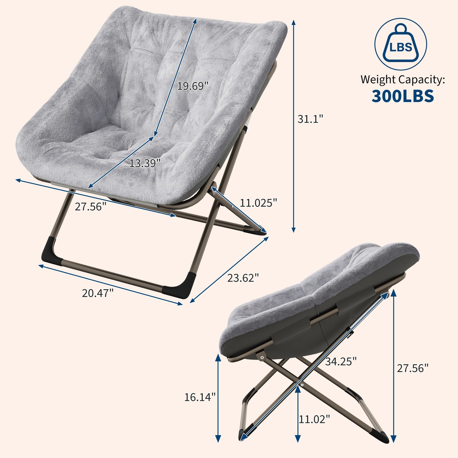 Sedia pieghevole Garvee per adulti con morbida pelliccia sintetica e struttura in acciaio, ergonomica, pieghevole, per soggiorno e camera da letto, comoda, nera